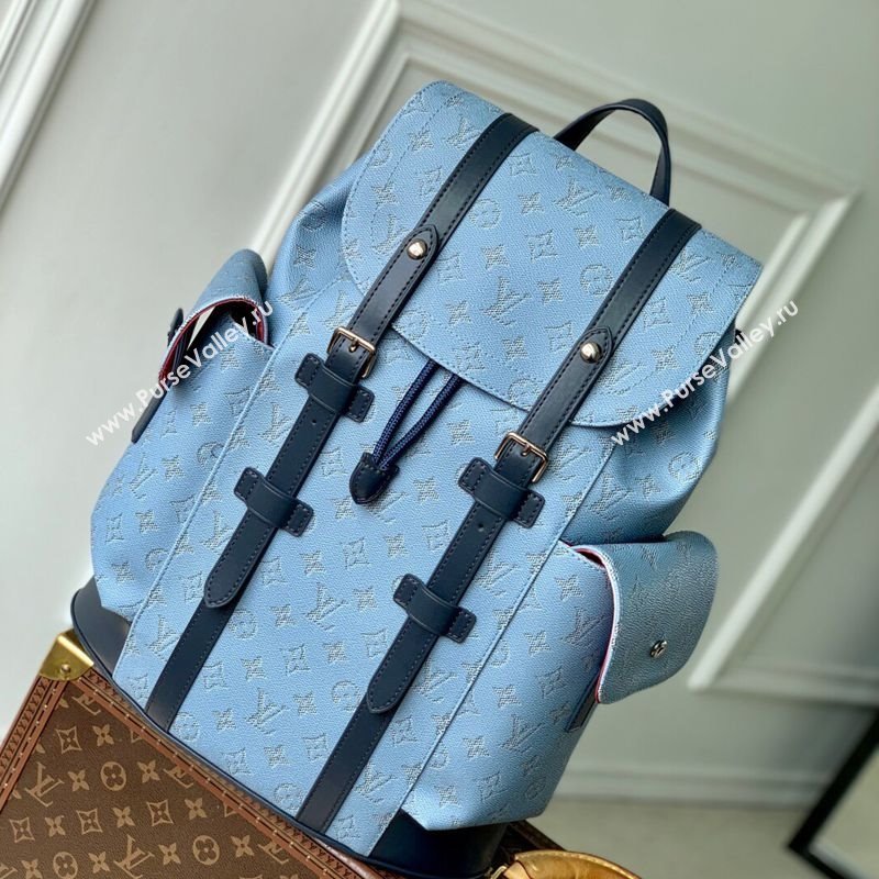 Louis Vuitton Mens Christopher MM Backpack Bag in Monogram Heritage Canvas Blue 2025 M14676 (KI-250524005)