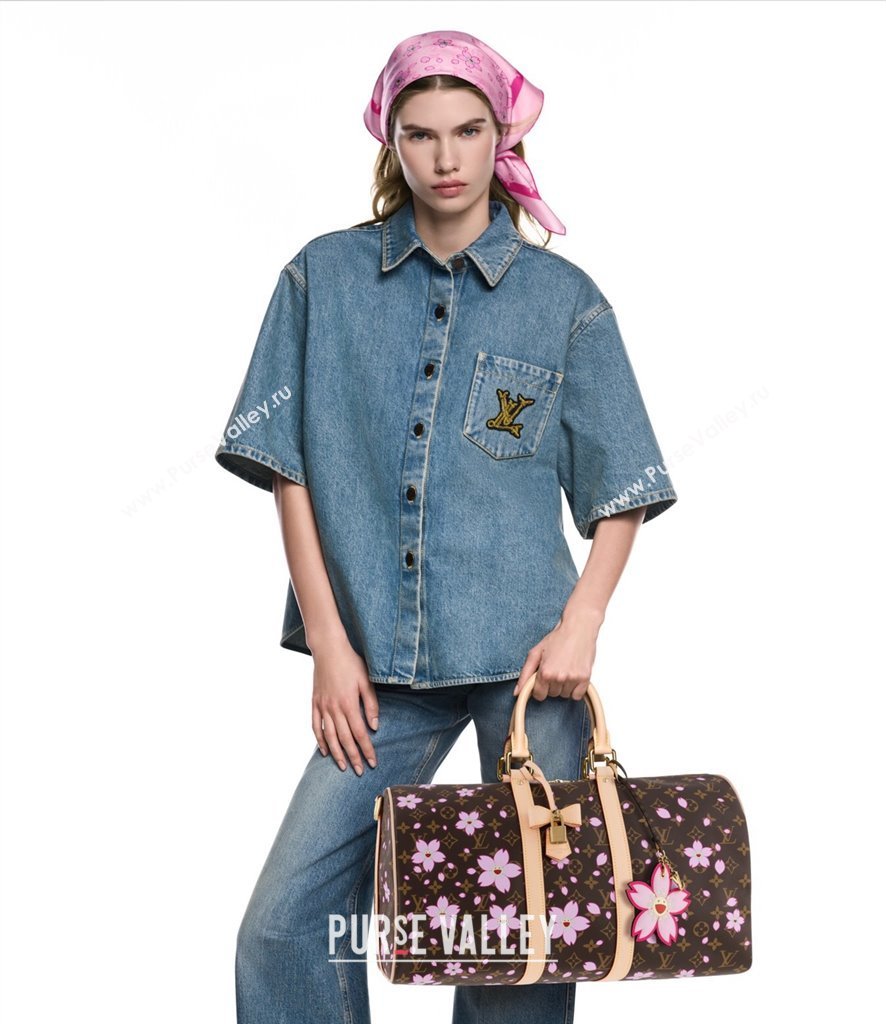 Louis Vuitton LV x TM Keepall Bandouliere 45 travel bag in Sakura Monogram Canvas with Cherry Blossom 2025 M13752 (KI-250523015)