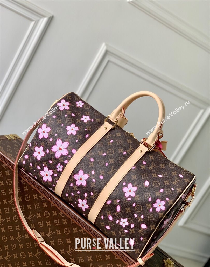 Louis Vuitton LV x TM Keepall Bandouliere 45 travel bag in Sakura Monogram Canvas with Cherry Blossom 2025 M13752 (KI-250523015)
