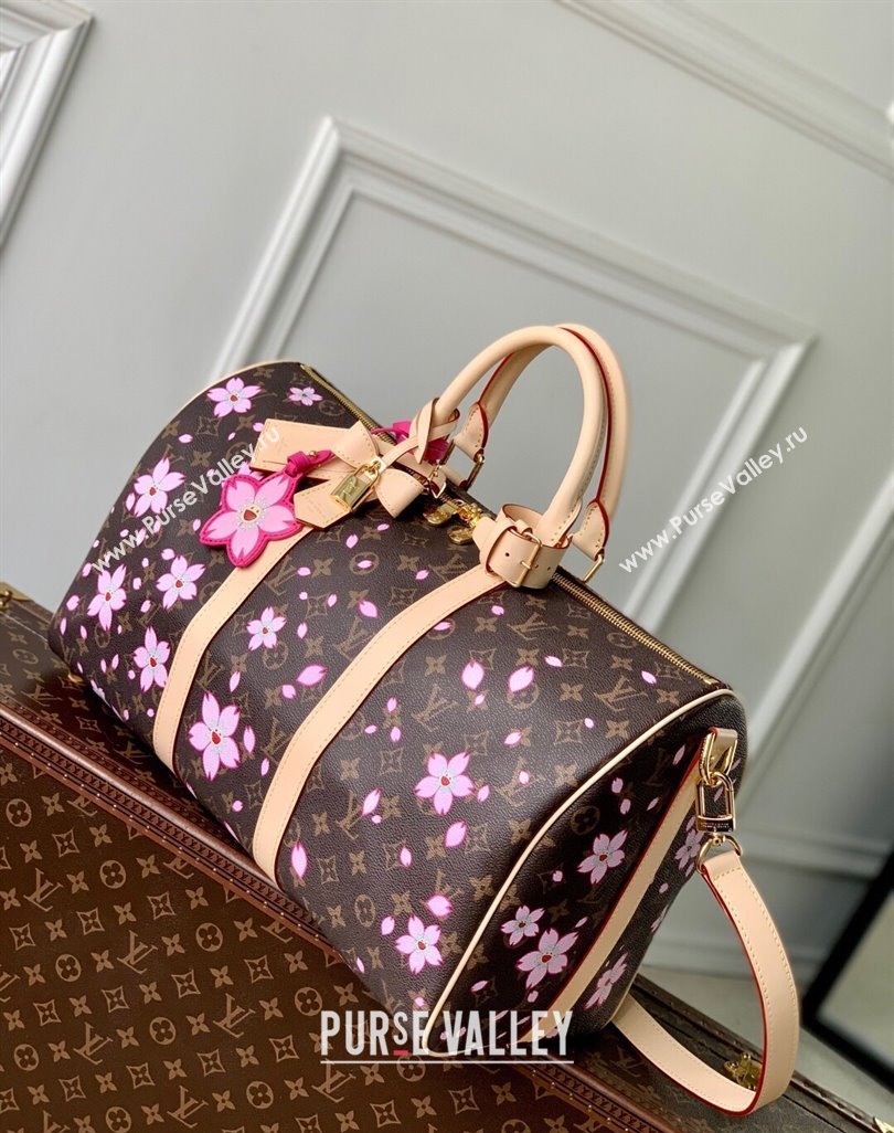 Louis Vuitton LV x TM Keepall Bandouliere 45 travel bag in Sakura Monogram Canvas with Cherry Blossom 2025 M13752 (KI-250523015)