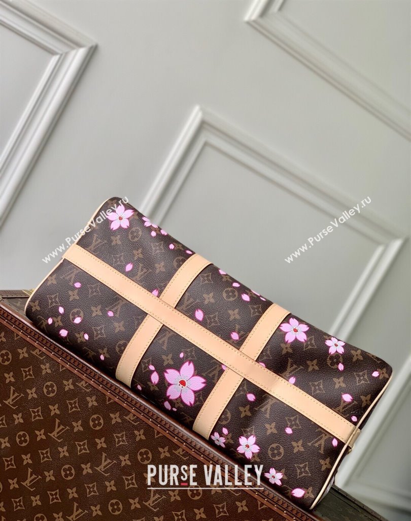 Louis Vuitton LV x TM Keepall Bandouliere 45 travel bag in Sakura Monogram Canvas with Cherry Blossom 2025 M13752 (KI-250523015)