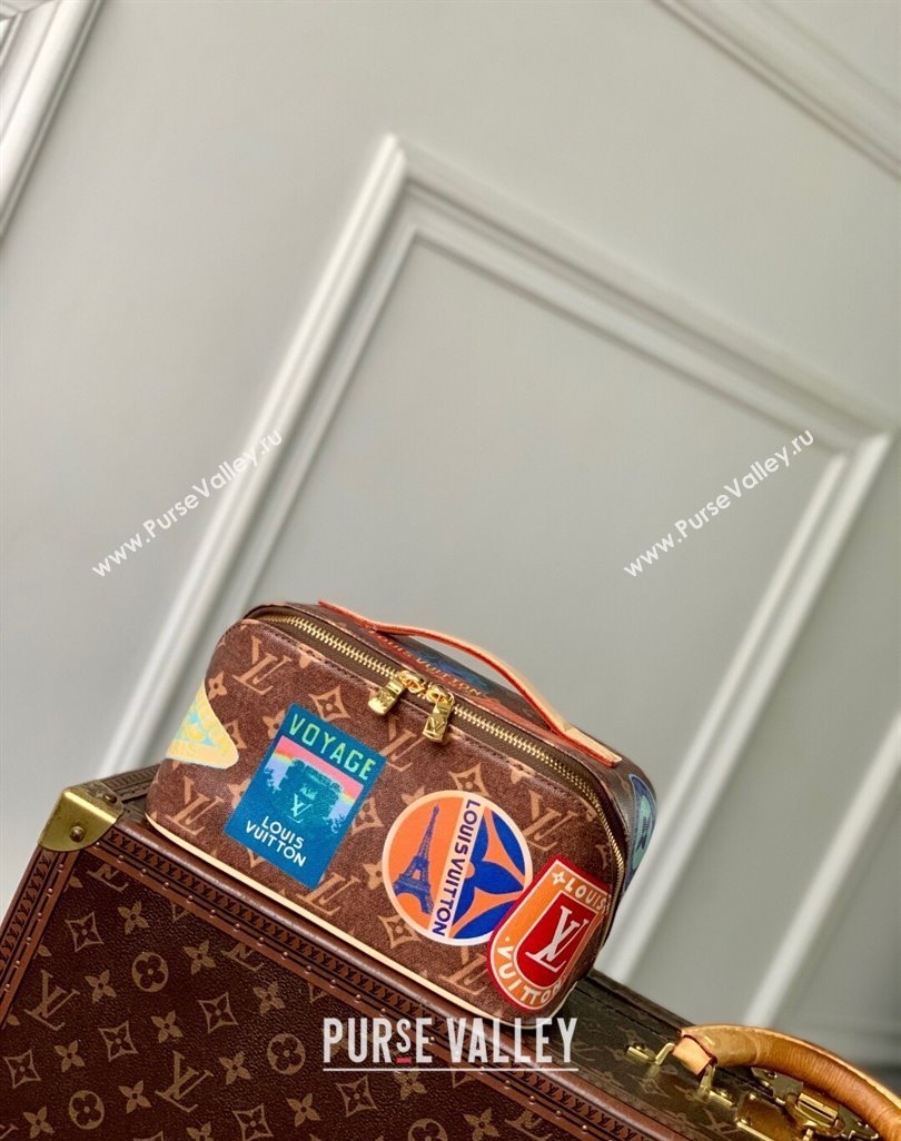 Louis Vuitton Toiletry Bag 2 compartments Bag in Monogram Canvas with Travel Stickers Print 2025 M14744 (KI-250523039)