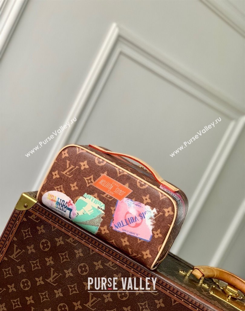 Louis Vuitton Toiletry Bag 2 compartments Bag in Monogram Canvas with Travel Stickers Print 2025 M14744 (KI-250523039)