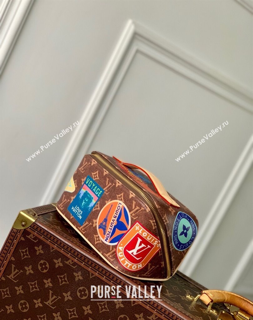 Louis Vuitton Toiletry Bag 2 compartments Bag in Monogram Canvas with Travel Stickers Print 2025 M14744 (KI-250523039)