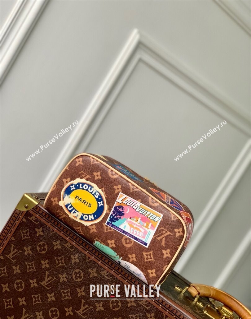 Louis Vuitton Toiletry Bag 2 compartments Bag in Monogram Canvas with Travel Stickers Print 2025 M14744 (KI-250523039)