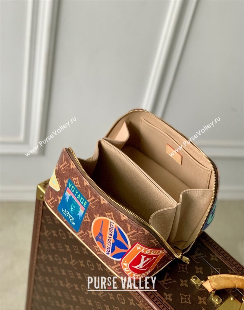Louis Vuitton Toiletry Bag 2 compartments Bag in Monogram Canvas with Travel Stickers Print 2025 M14744 (KI-250523039)
