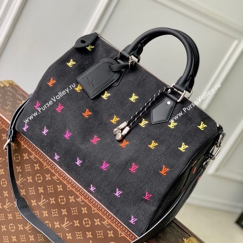 Louis Vuitton Speedy Bandouliere 40 bag in Black LV Blason Denim 2025 M14136 (KI-250523042)