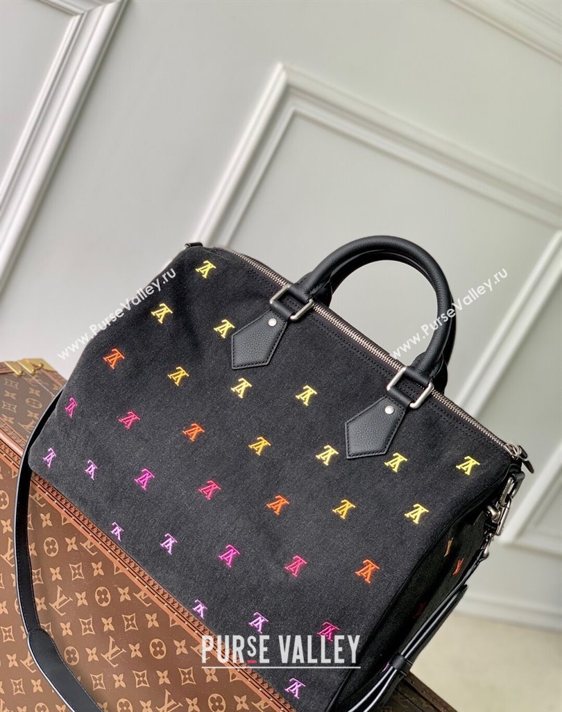 Louis Vuitton Speedy Bandouliere 40 bag in Black LV Blason Denim 2025 M14136 (KI-250523042)