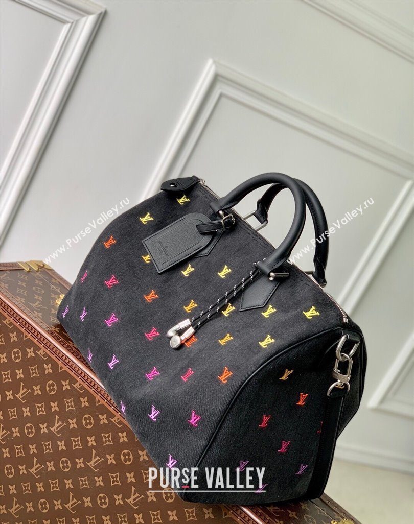 Louis Vuitton Speedy Bandouliere 40 bag in Black LV Blason Denim 2025 M14136 (KI-250523042)