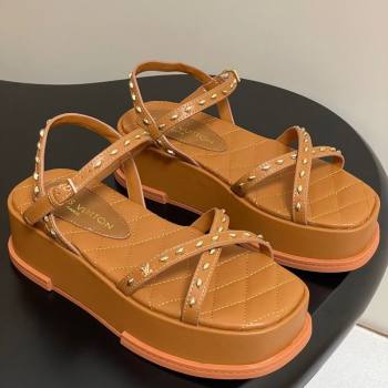Louis Vuitton Maya Platform Crisscross Sandals 5cm in Leather and Studs Brown 2025 (MD-250607079)