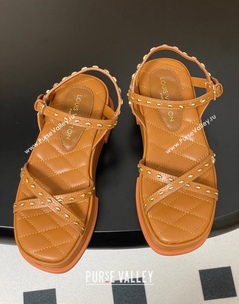 Louis Vuitton Maya Platform Crisscross Sandals 5cm in Leather and Studs Brown 2025 (MD-250607079)