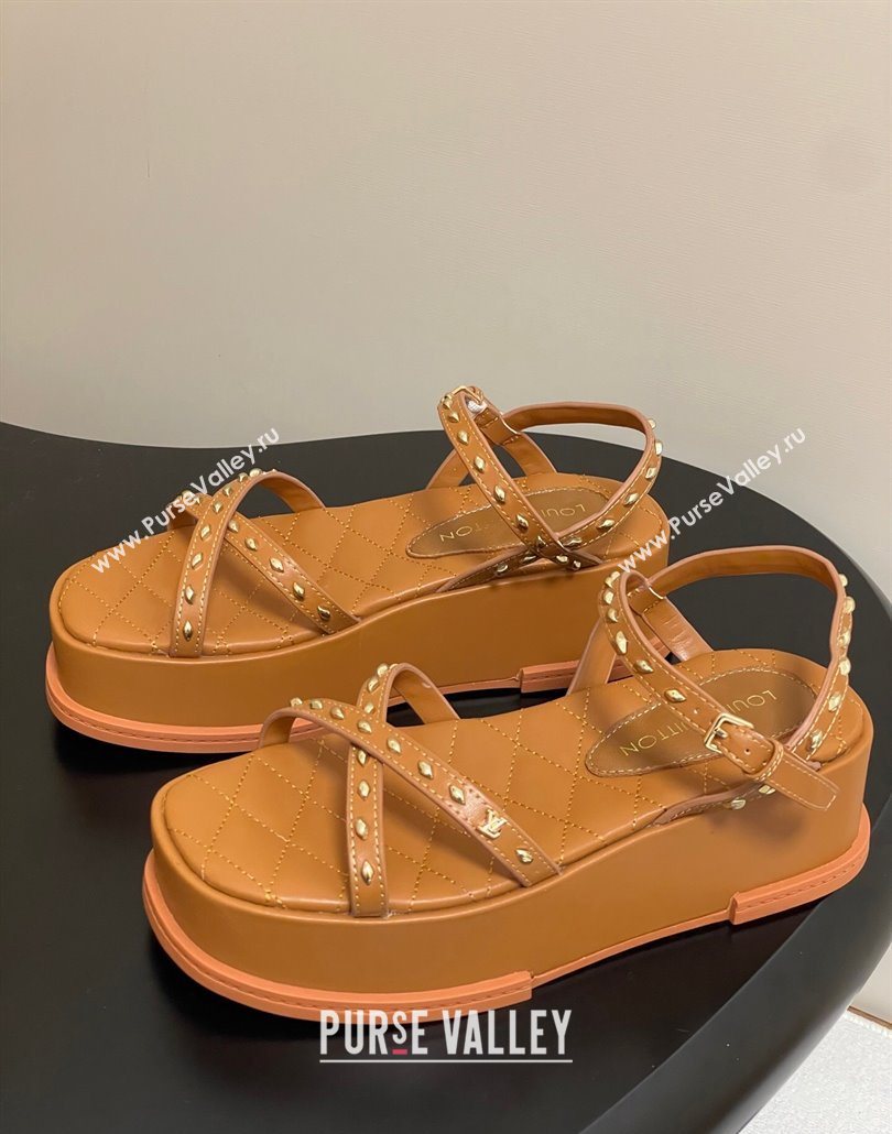 Louis Vuitton Maya Platform Crisscross Sandals 5cm in Leather and Studs Brown 2025 (MD-250607079)