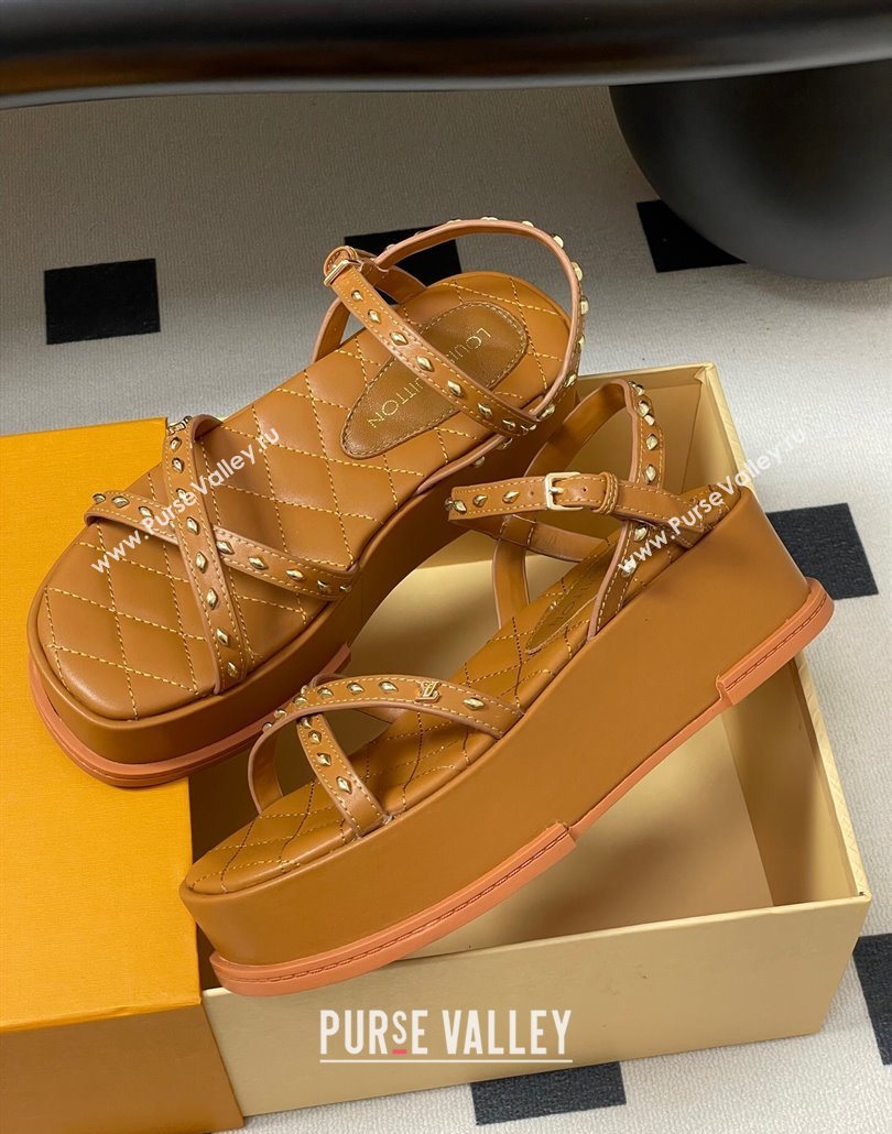 Louis Vuitton Maya Platform Crisscross Sandals 5cm in Leather and Studs Brown 2025 (MD-250607079)