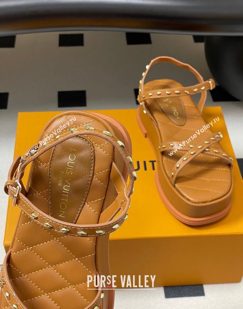 Louis Vuitton Maya Platform Crisscross Sandals 5cm in Leather and Studs Brown 2025 (MD-250607079)