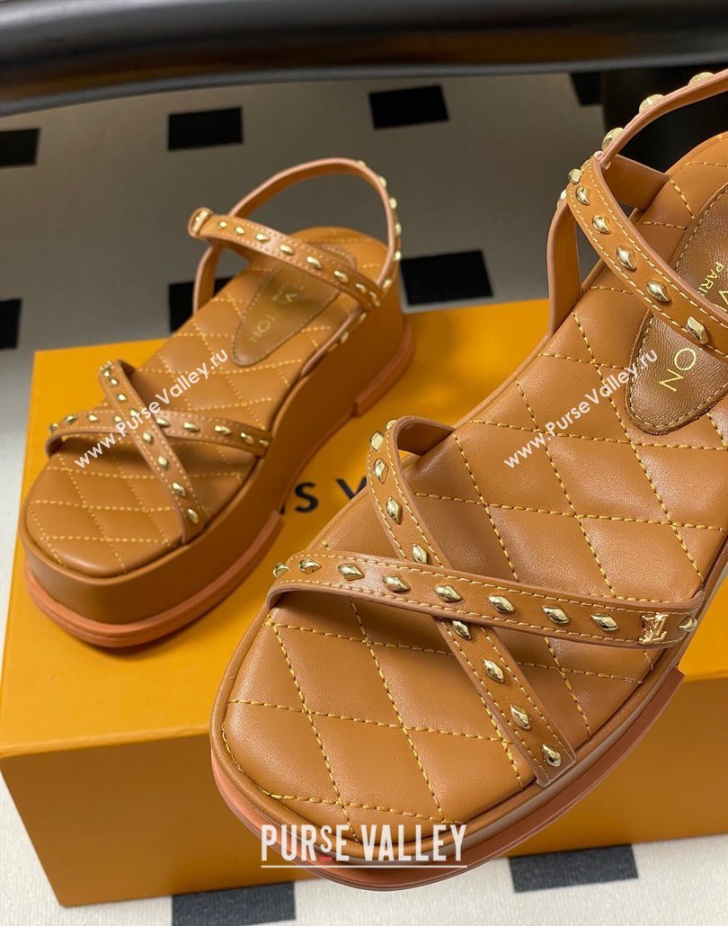 Louis Vuitton Maya Platform Crisscross Sandals 5cm in Leather and Studs Brown 2025 (MD-250607079)
