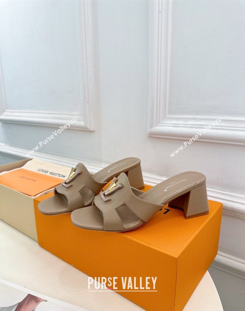Louis Vuitton Mare Heel Slides Sandal 5.5cm in Calfskin Leather Grey 2025 0607 (MD-250607038)