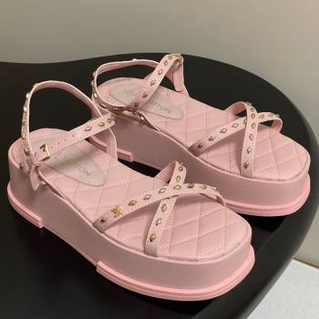 Louis Vuitton Maya Platform Crisscross Sandals 5cm in Leather and Studs Light Pink 2025 (MD-250607080)