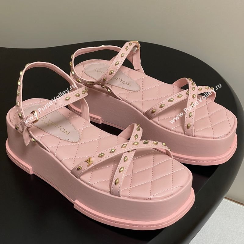 Louis Vuitton Maya Platform Crisscross Sandals 5cm in Leather and Studs Light Pink 2025 (MD-250607080)