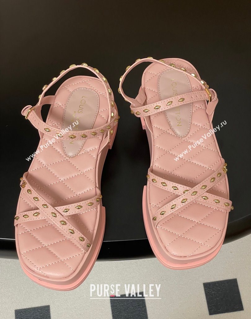 Louis Vuitton Maya Platform Crisscross Sandals 5cm in Leather and Studs Light Pink 2025 (MD-250607080)