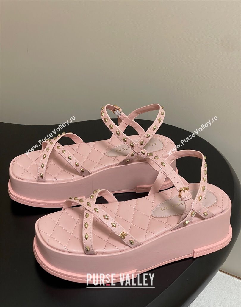Louis Vuitton Maya Platform Crisscross Sandals 5cm in Leather and Studs Light Pink 2025 (MD-250607080)