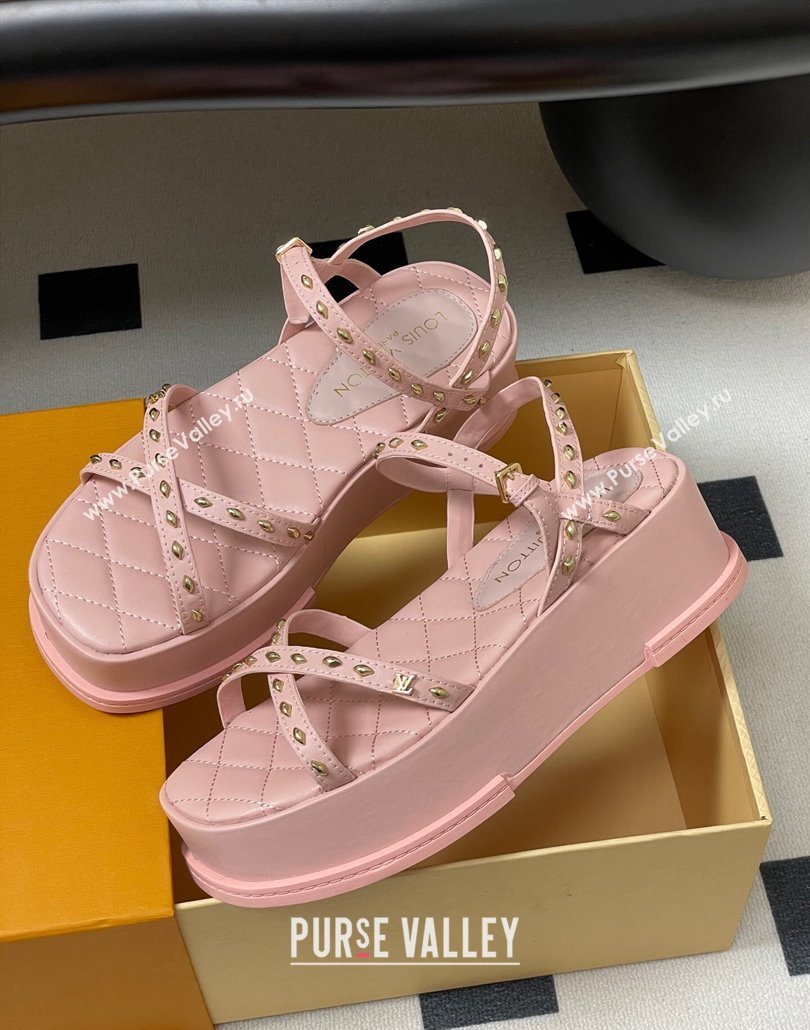 Louis Vuitton Maya Platform Crisscross Sandals 5cm in Leather and Studs Light Pink 2025 (MD-250607080)