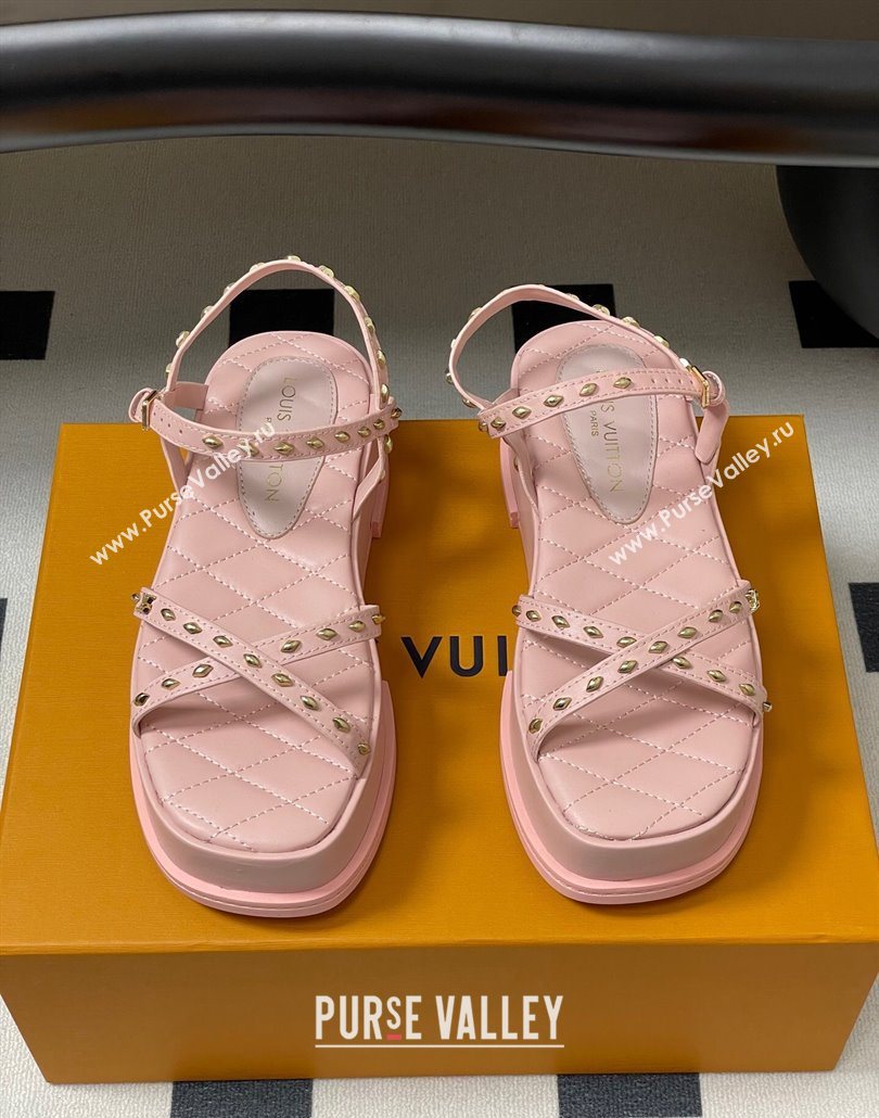 Louis Vuitton Maya Platform Crisscross Sandals 5cm in Leather and Studs Light Pink 2025 (MD-250607080)
