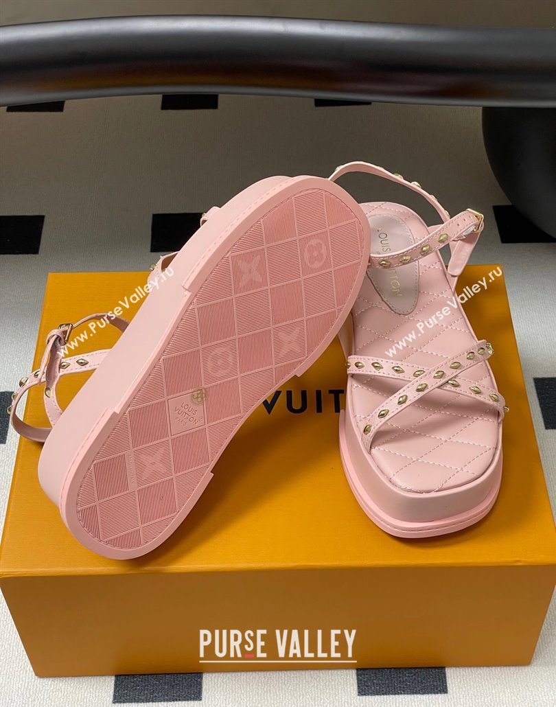 Louis Vuitton Maya Platform Crisscross Sandals 5cm in Leather and Studs Light Pink 2025 (MD-250607080)