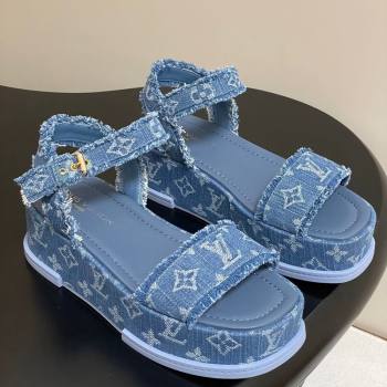 Louis Vuitton Maya Platform Sandals 5cm in Denim with Fringe Blue 2025 0607 (MD-250607063)