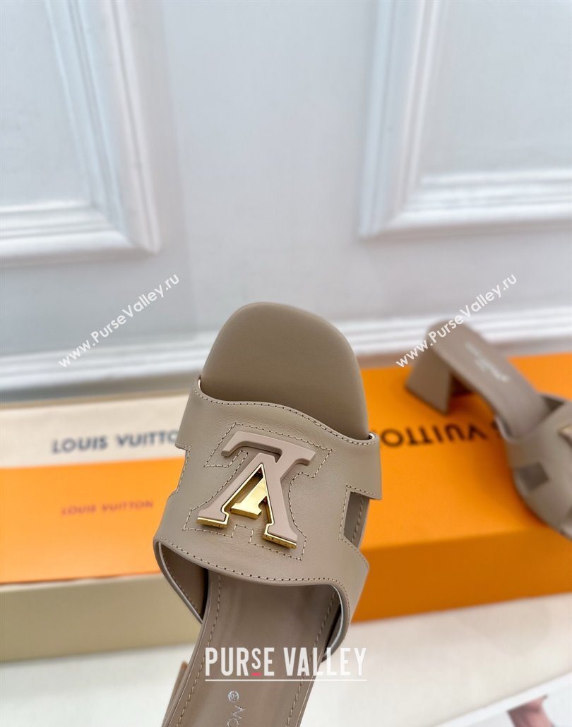 Louis Vuitton Mare Heel Slides Sandal 5.5cm in Calfskin Leather Grey 2025 0607 (MD-250607038)
