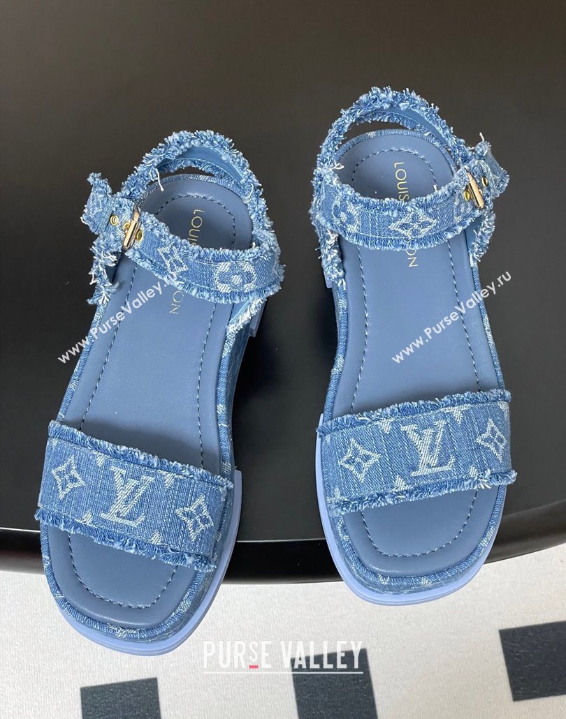 Louis Vuitton Maya Platform Sandals 5cm in Denim with Fringe Blue 2025 0607 (MD-250607063)