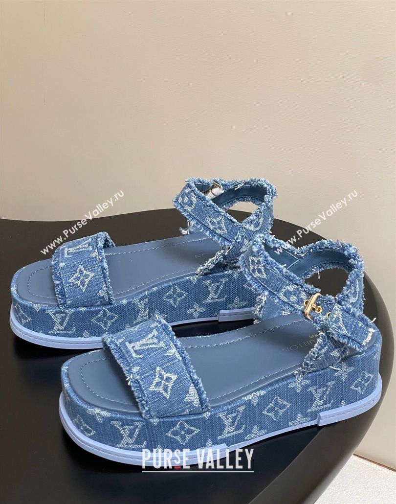 Louis Vuitton Maya Platform Sandals 5cm in Denim with Fringe Blue 2025 0607 (MD-250607063)