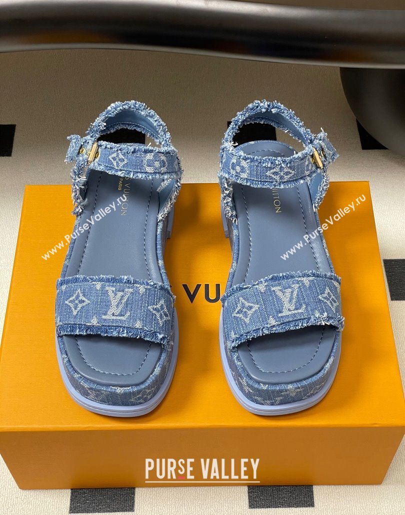 Louis Vuitton Maya Platform Sandals 5cm in Denim with Fringe Blue 2025 0607 (MD-250607063)