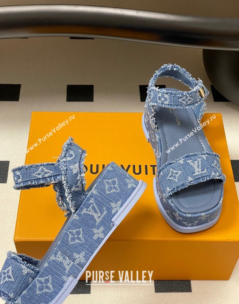 Louis Vuitton Maya Platform Sandals 5cm in Denim with Fringe Blue 2025 0607 (MD-250607063)