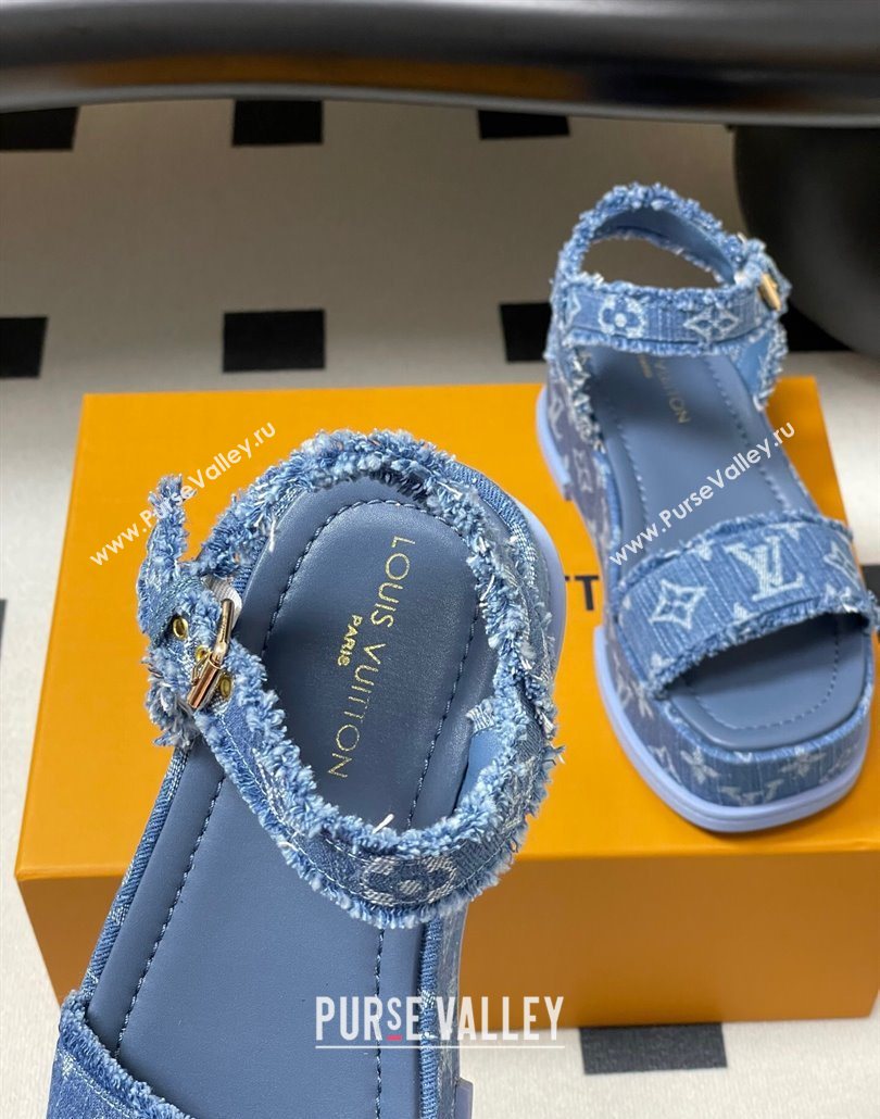 Louis Vuitton Maya Platform Sandals 5cm in Denim with Fringe Blue 2025 0607 (MD-250607063)