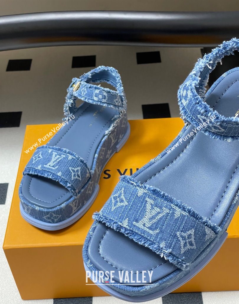 Louis Vuitton Maya Platform Sandals 5cm in Denim with Fringe Blue 2025 0607 (MD-250607063)