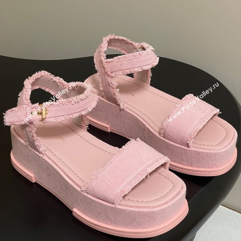Louis Vuitton Maya Platform Sandals 5cm in Denim with Fringe Pink 2025 0607 (MD-250607064)