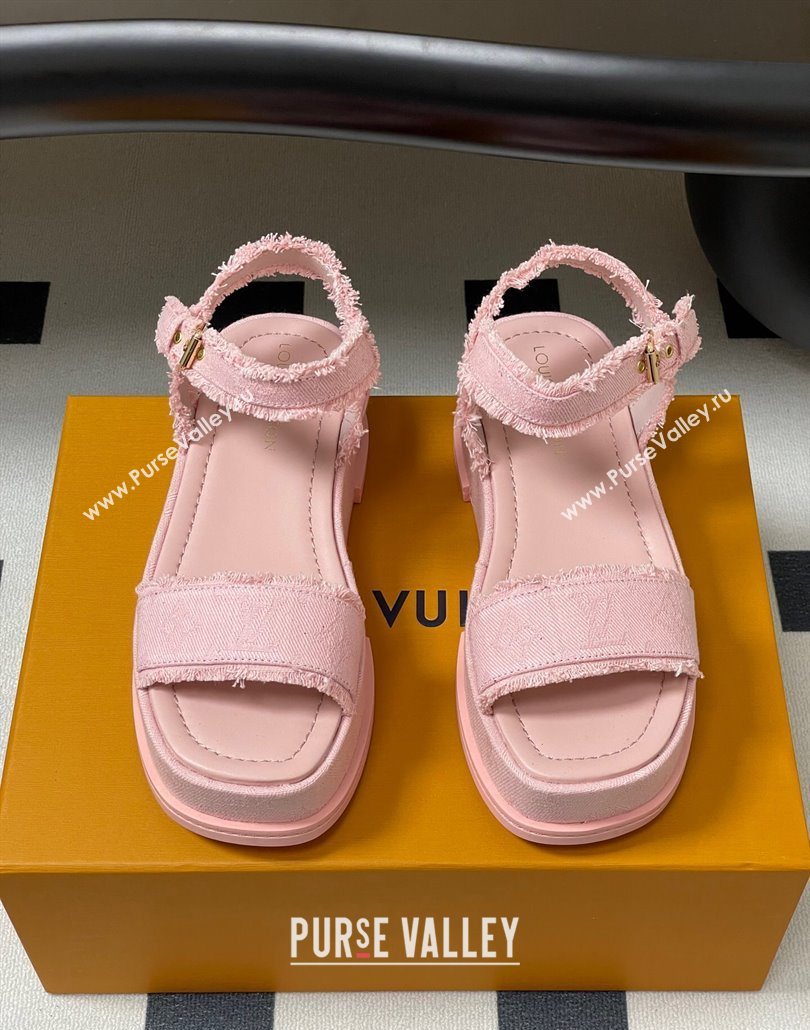 Louis Vuitton Maya Platform Sandals 5cm in Denim with Fringe Pink 2025 0607 (MD-250607064)