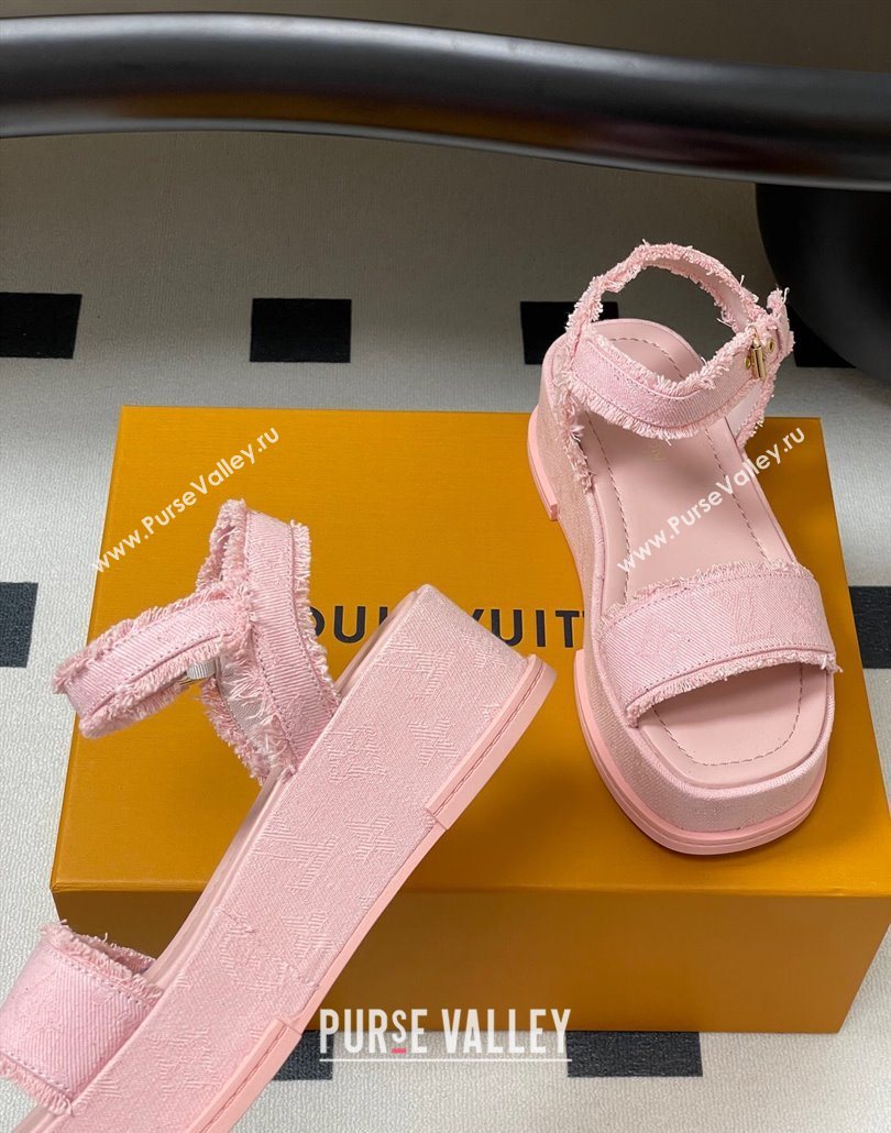 Louis Vuitton Maya Platform Sandals 5cm in Denim with Fringe Pink 2025 0607 (MD-250607064)