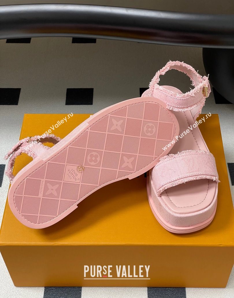 Louis Vuitton Maya Platform Sandals 5cm in Denim with Fringe Pink 2025 0607 (MD-250607064)