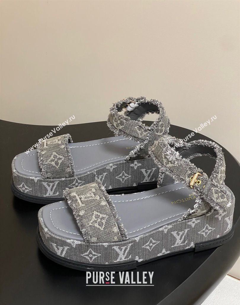 Louis Vuitton Maya Platform Sandals 5cm in Denim with Fringe Grey 2025 0607 (MD-250607065)