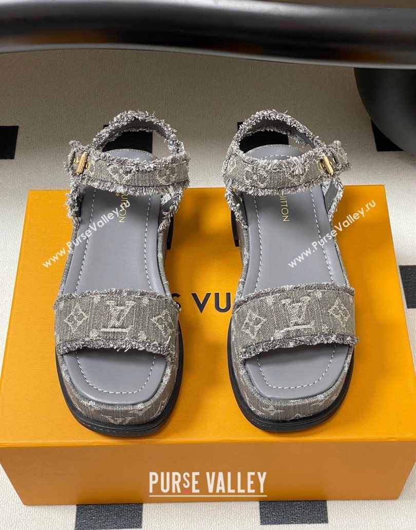 Louis Vuitton Maya Platform Sandals 5cm in Denim with Fringe Grey 2025 0607 (MD-250607065)