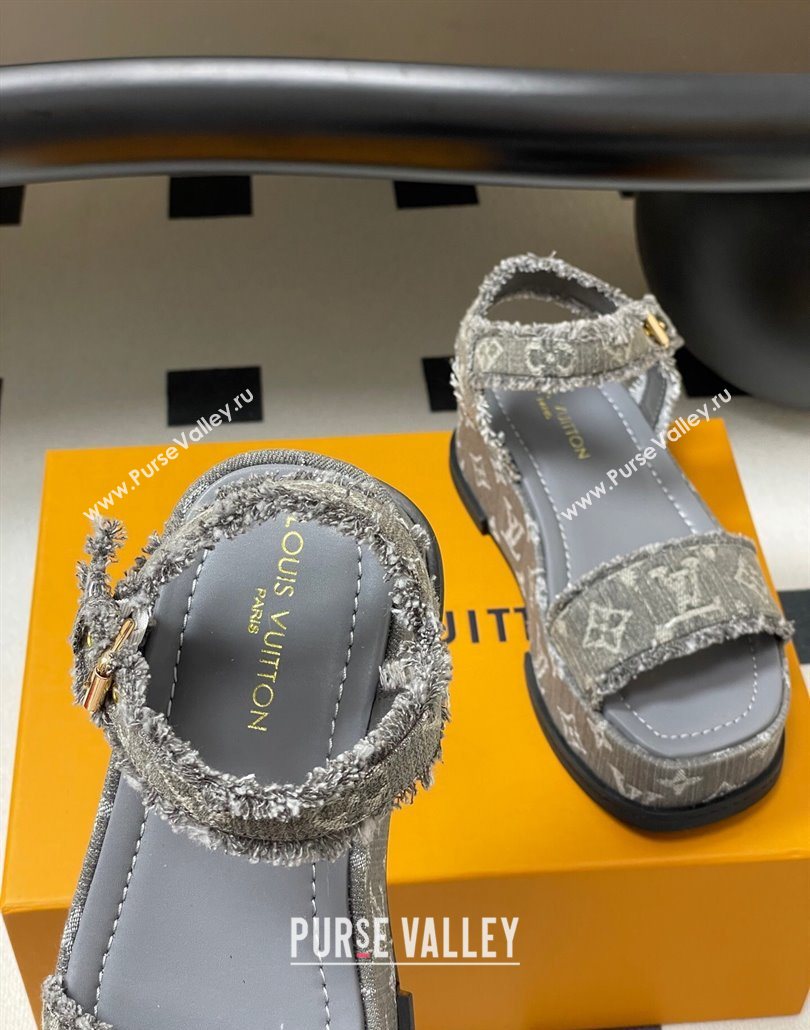 Louis Vuitton Maya Platform Sandals 5cm in Denim with Fringe Grey 2025 0607 (MD-250607065)