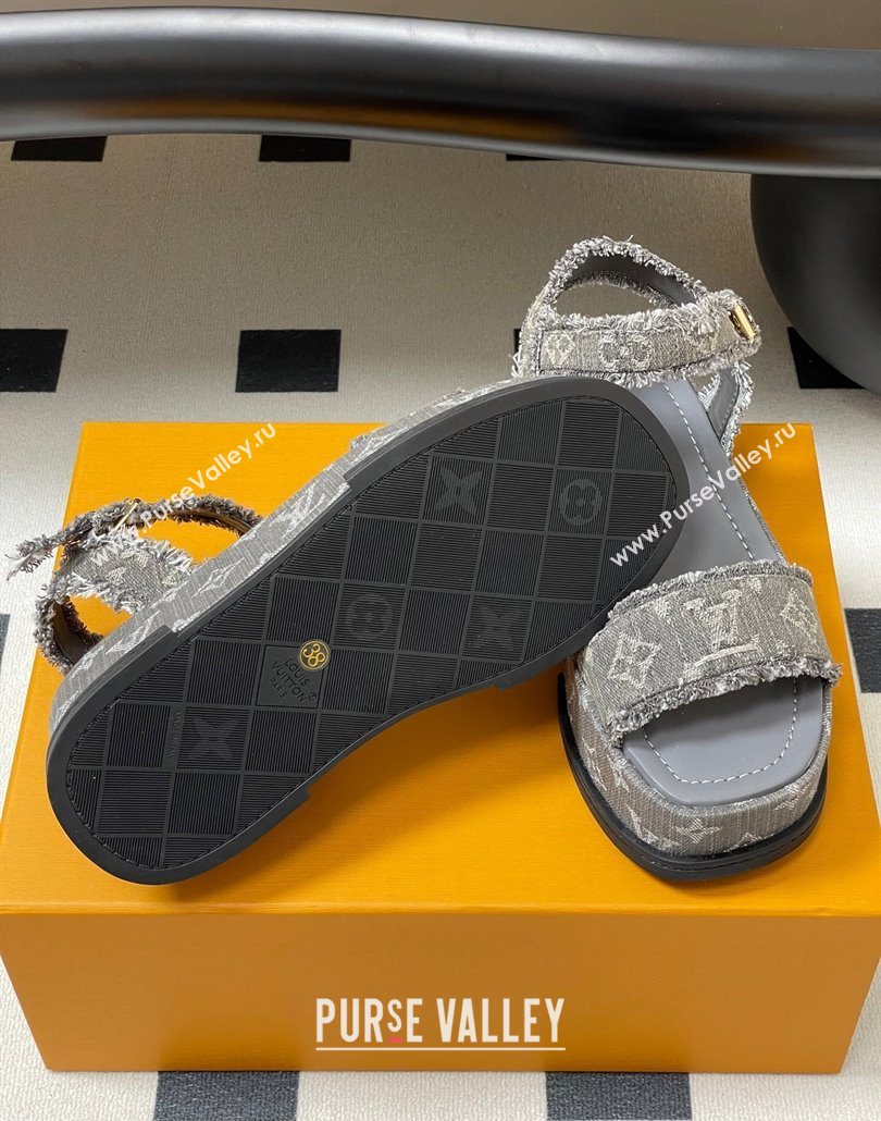 Louis Vuitton Maya Platform Sandals 5cm in Denim with Fringe Grey 2025 0607 (MD-250607065)