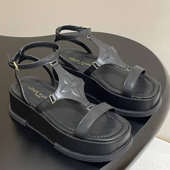 Louis Vuitton Maya Platform Sandals 5cm in Calf Leather Black 2025 0606 (MD-250607066)