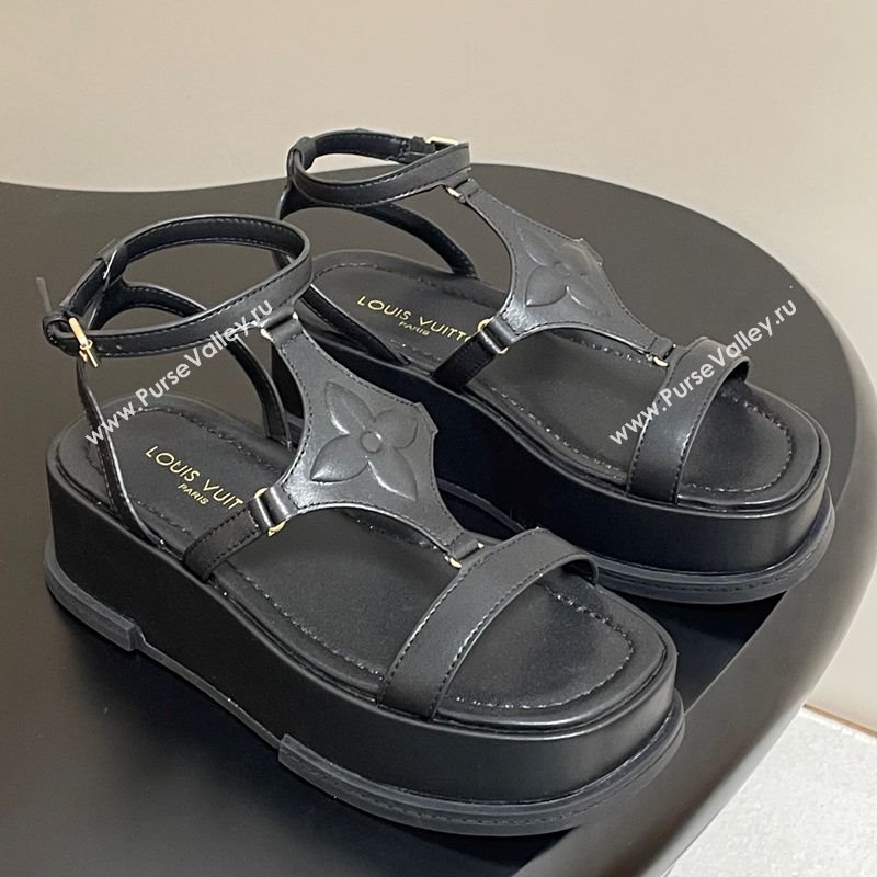 Louis Vuitton Maya Platform Sandals 5cm in Calf Leather Black 2025 0606 (MD-250607066)