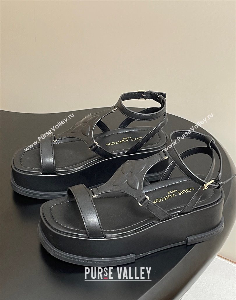 Louis Vuitton Maya Platform Sandals 5cm in Calf Leather Black 2025 0606 (MD-250607066)