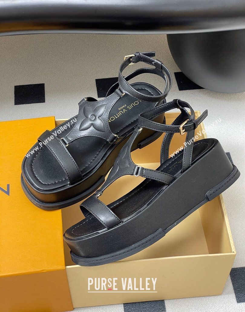 Louis Vuitton Maya Platform Sandals 5cm in Calf Leather Black 2025 0606 (MD-250607066)