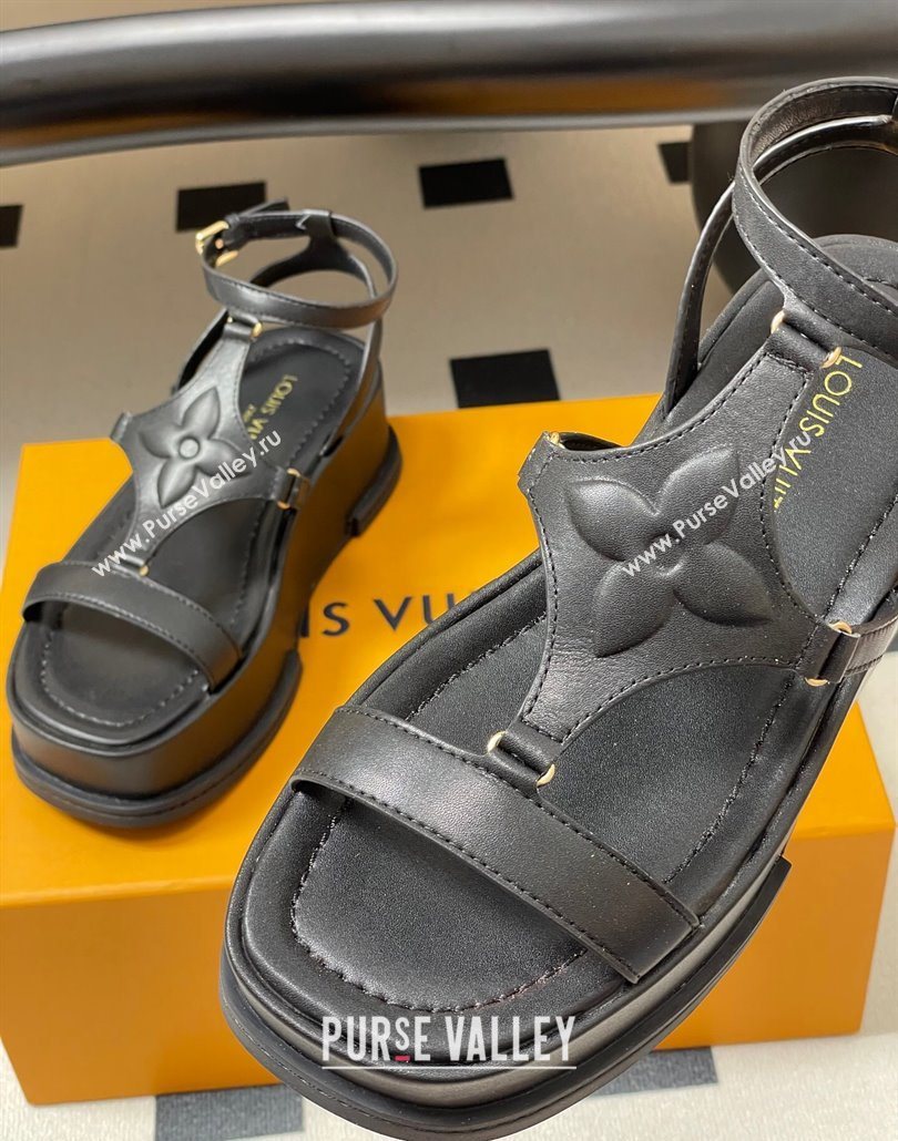 Louis Vuitton Maya Platform Sandals 5cm in Calf Leather Black 2025 0606 (MD-250607066)