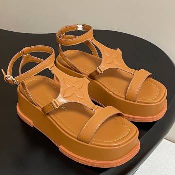 Louis Vuitton Maya Platform Sandals 5cm in Calf Leather Brown 2025 0606 (MD-250607070)