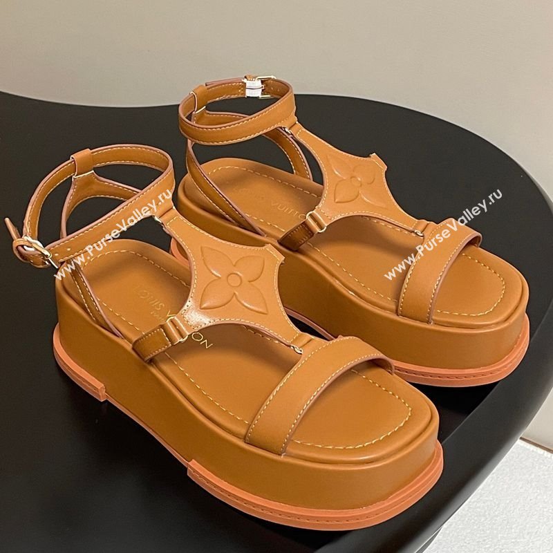 Louis Vuitton Maya Platform Sandals 5cm in Calf Leather Brown 2025 0606 (MD-250607070)